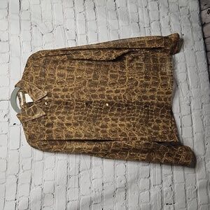 RENE LEZARD Women's Buttondown Blouse Crocodile Pattern Semi Sheer Size 40 EUC